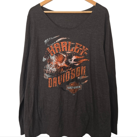 Harley-Davidson Tops - Harley-Davidson Womens Long Sleeve Tee - Charcoal and Orange Size 2x/3x